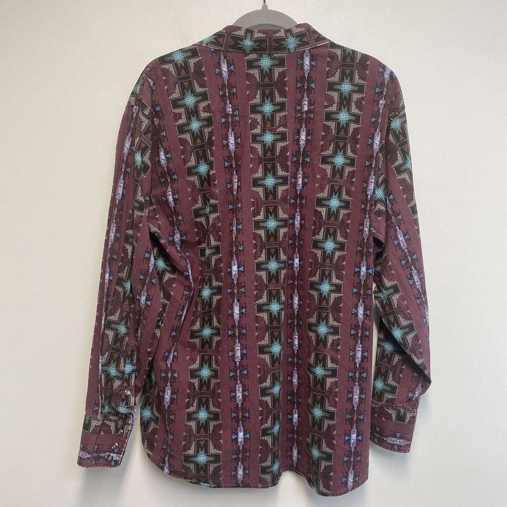 Vintage Panhandle Slim Mens XL Western Shirt Rodeo Southwest Geometric Burgundy - Picture 7 of 7